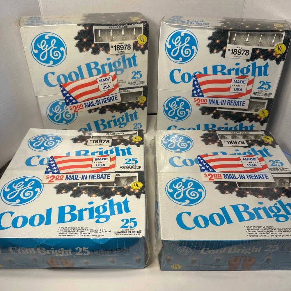 Lot of 4 Vintage GE Cool Bright 25 Indoor Outdoor Christmas Light Sets Sealed